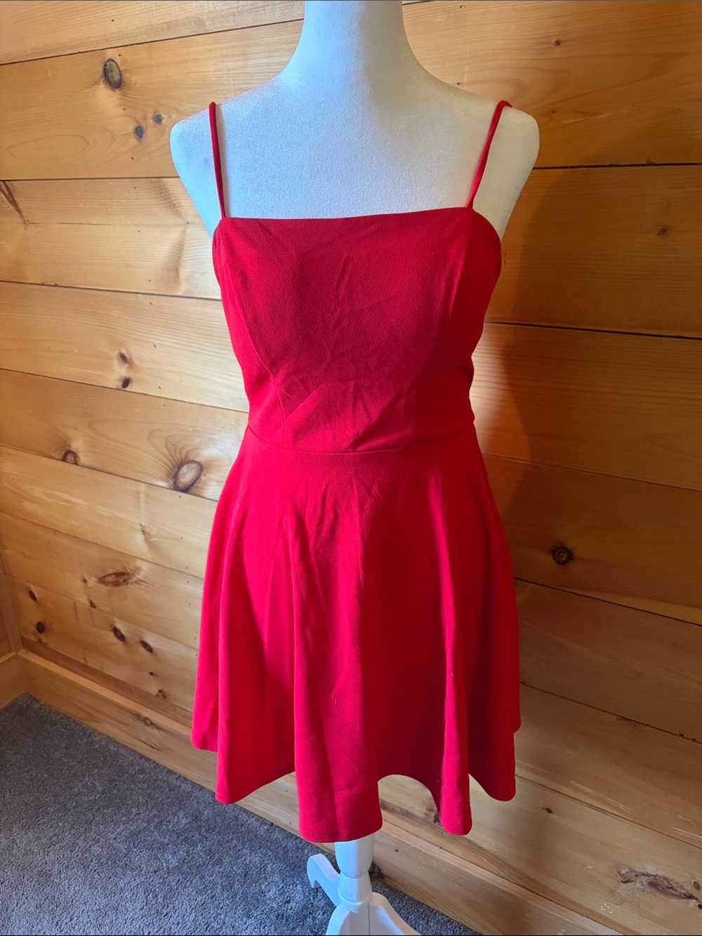 Red Spaghetti-Strap A-Line Dress